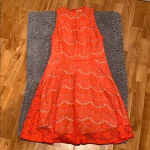 Lace orange and tan fit and flare dress